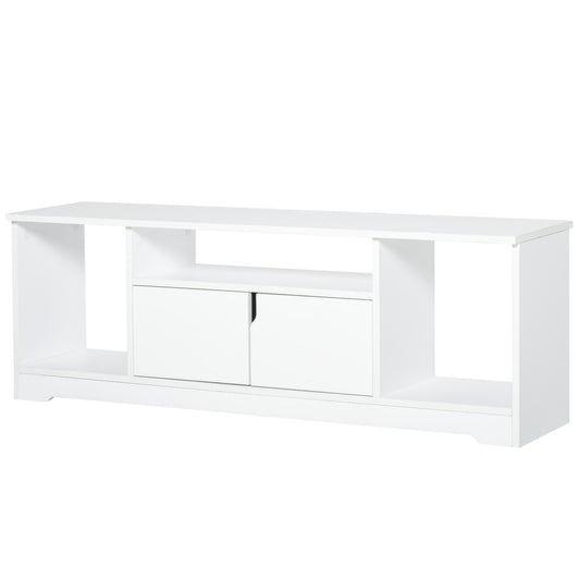 HOMCOM TV-Ständer, TV Schrank, TV-Kommode, Moderner Fernsehtisch mit Schrank und Offene Regale, Spanplatte, Weiß, 120 x 30 x 41cm   Aosom