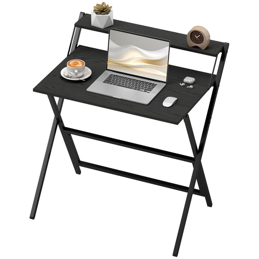 HOMCOM Schreibtisch Platzsparend Klappbar mit Monitorregal, Computertisch Klein und Klappbar für Büro und Studium, aus Edelstahl, 81,5x62x86,5 cm, Schwarz   Aosom