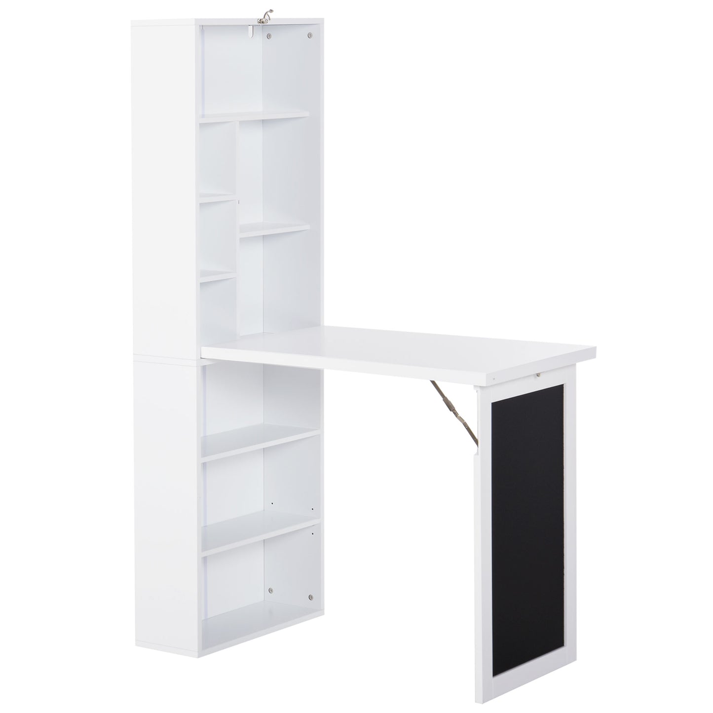HOMCOM Schreibtisch klappbar mit 6 Fächer Bücherregal mit 3 Regale Computertisch Bürotisch E1 Spanplatte Metallrahmen Weiß 98 x 51 x 153 cm   Aosom