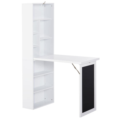 HOMCOM Schreibtisch klappbar mit 6 Fächer Bücherregal mit 3 Regale Computertisch Bürotisch E1 Spanplatte Metallrahmen Weiß 98 x 51 x 153 cm   Aosom