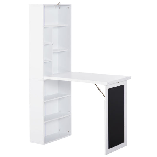 HOMCOM Schreibtisch klappbar mit 6 Fächer Bücherregal mit 3 Regale Computertisch Bürotisch E1 Spanplatte Metallrahmen Weiß 98 x 51 x 153 cm   Aosom