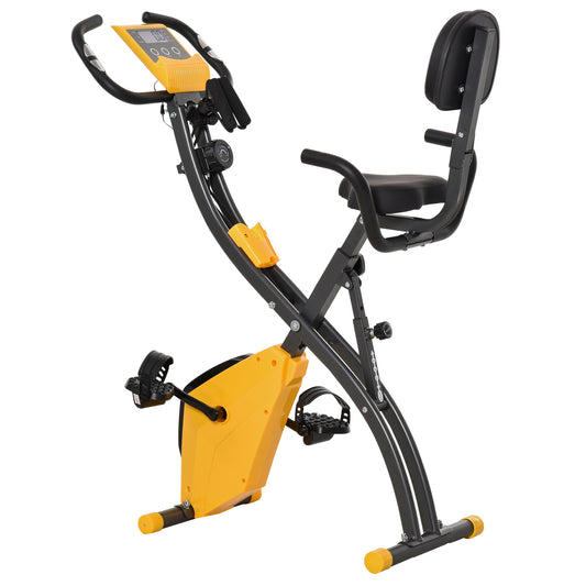 HOMCOM Faltbares Heimfahrrad, Heimtrainer für Erwachsene, 8 Stufen magnetischer Widerstand, Handpulssensoren, multifunktionales LCD-Display, verstellbarer Sitz, Stahl, Gelb, Grau   Aosom