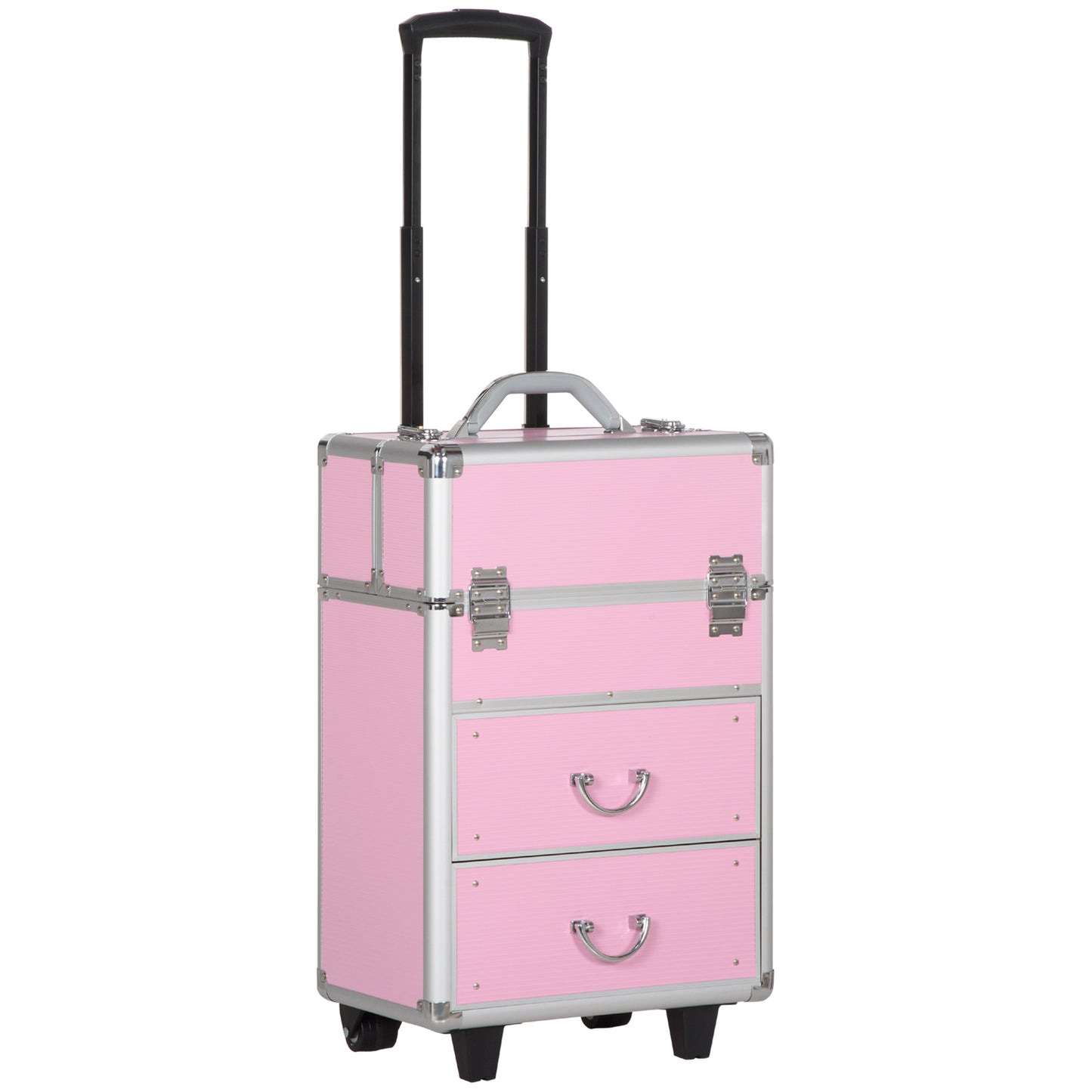 HOMCOM Kosmetikkoffer Trolley Make-up Koffer Kosmetikkoffer Vanity Verstellbarer Teleskopgriff 36L x 23B x 58H cm Alu ABS Rosa   Aosom