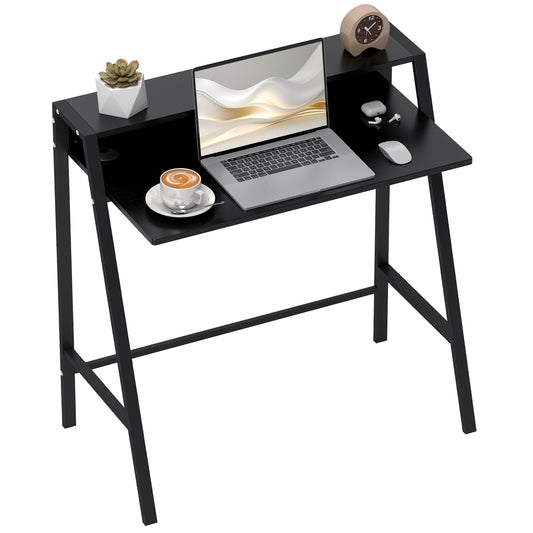 HOMCOM Computertisch stilvoller Schreibtisch mit Ablage und Kabelmanagement, Metall schwarz 84x45x85cm für Home Office und Arbeitszimmer   Aosom.de