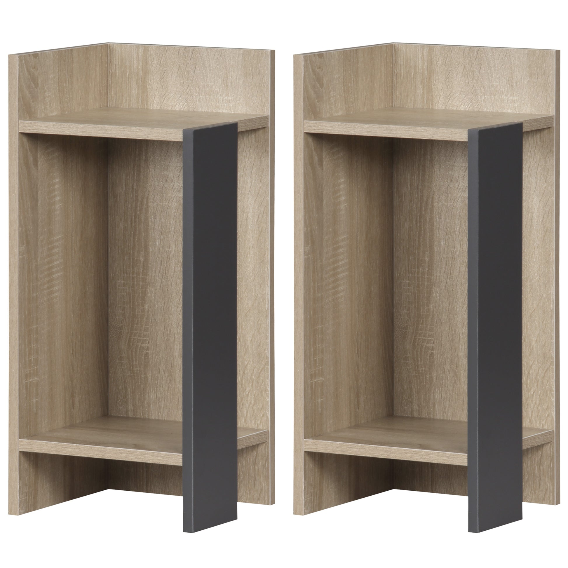 HOMCOM Nachttischset Modernes Grau mit Offener Ablage, 2 Stück aus Spanplatte für Schlafzimmer und Wohnzimmer, 27x25x60 cm   Aosom