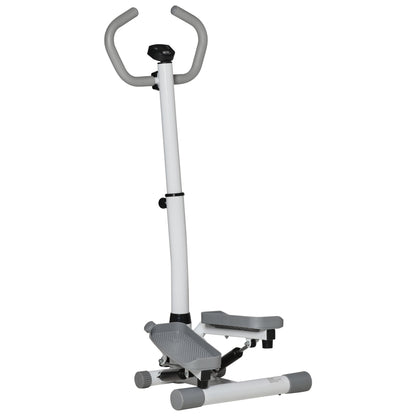 HOMCOM Stepper mit Handgriff Fitness Heimtrainer für Zuhause klein Fitnessgerät für Bein- und Po-Training mit LCD-Bildschirm einstellbare Geschwindigkeit Metall ABS Weiß+Grau 55 x 53 x 118-128 cm   Aosom