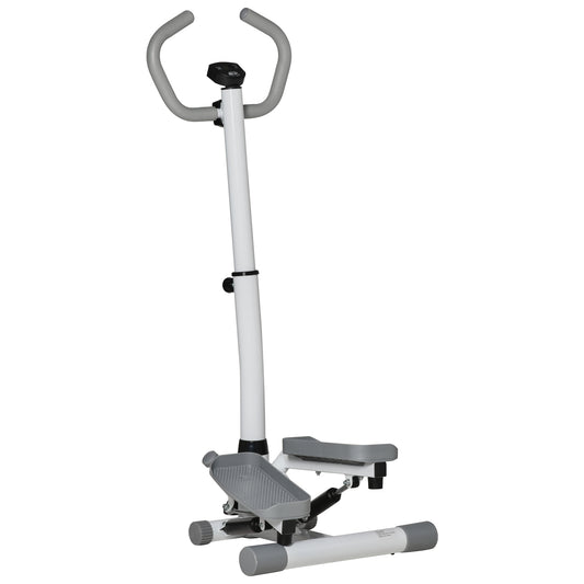 HOMCOM Stepper mit Handgriff Fitness Heimtrainer für Zuhause klein Fitnessgerät für Bein- und Po-Training mit LCD-Bildschirm einstellbare Geschwindigkeit Metall ABS Weiß+Grau 55 x 53 x 118-128 cm   Aosom