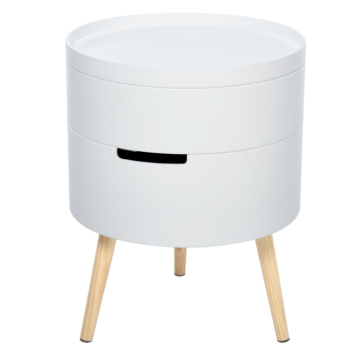 HOMCOM Nachttisch rund Beistelltisch Sofatisch mit 2 Stauräume Couchtisch frei kombinierbar Wohnzimmer Holz Weiß Ø38 x 48,3 cm   Aosom