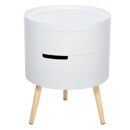 HOMCOM Nachttisch rund Beistelltisch Sofatisch mit 2 Stauräume Couchtisch frei kombinierbar Wohnzimmer Holz Weiß Ø38 x 48,3 cm   Aosom