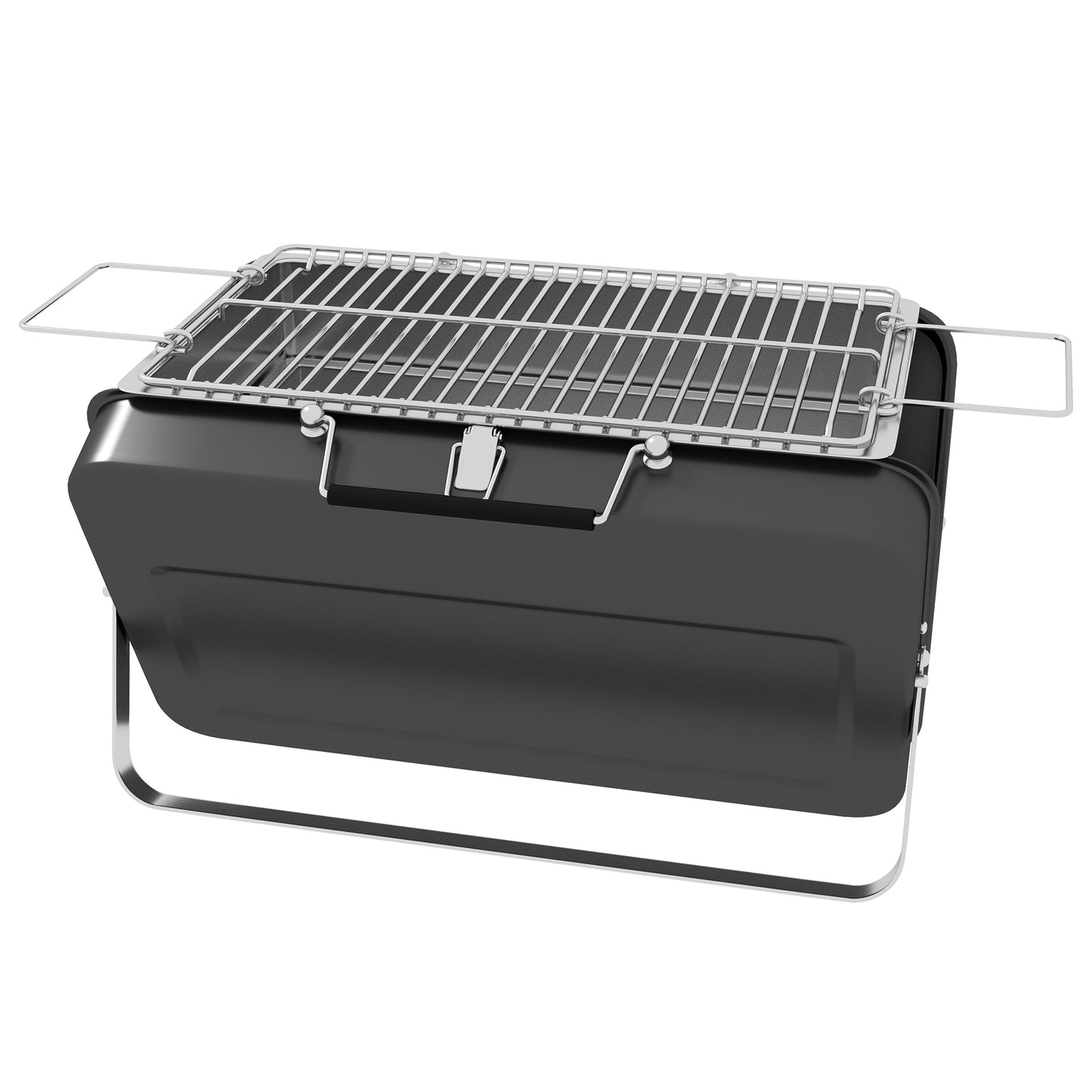 Outsunny Mini-Grill aus Holzkohle Tragbarer BBQ mit Kofferhülle Klappbarer Tischgrill für Garten, Camping, Picknick, Maße 47L x 30B x 28H cm Schwarz   Aosom