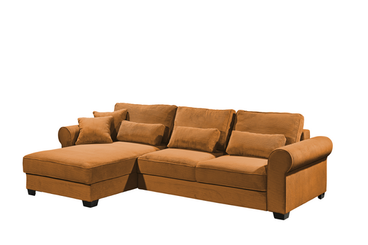 Ecksofa Angelina - Schlafsofa mit Bettkasten und Nosagfederung in Breitcord - ED Exciting Design