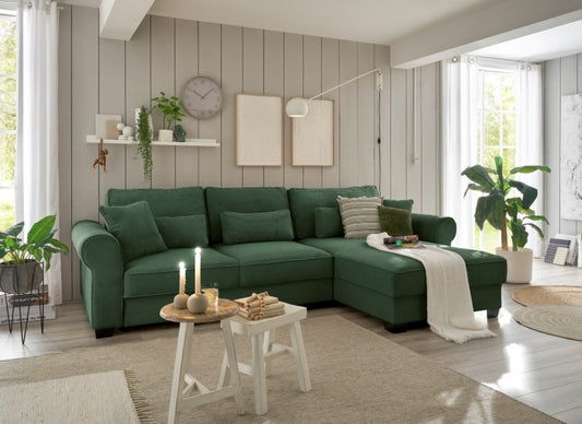 Ecksofa Angelina - Schlafsofa mit Bettkasten und Nosagfederung in Breitcord - ED Exciting Design
