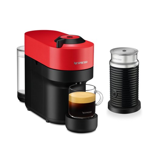 Nespresso VERTUO Pop Spicy Red & Aeroccino 3 schwarz Vertuo Kaffeemaschine