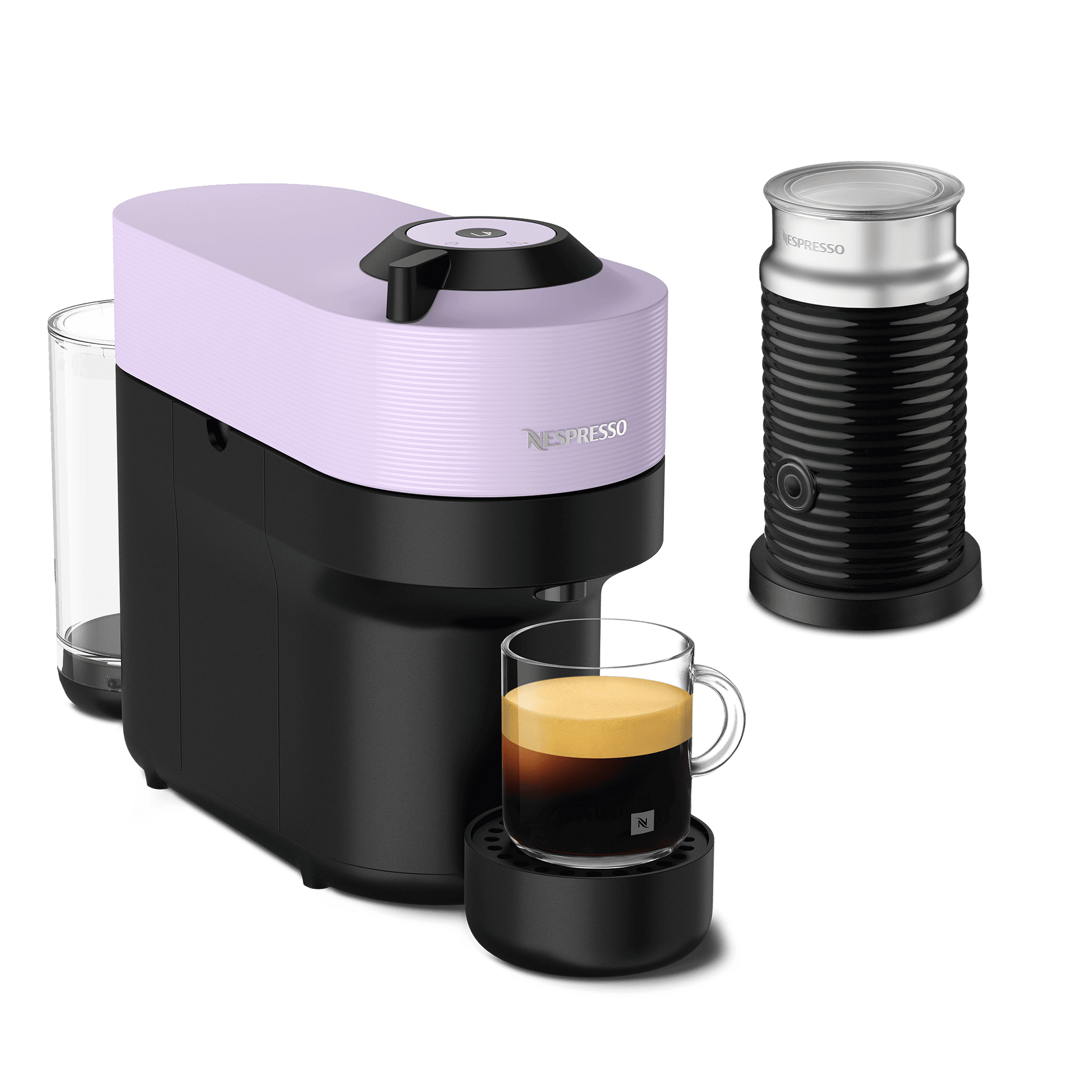 Nespresso VERTUO POP Lilac & Aeroccino3 schwarz Vertuo Kaffeemaschine