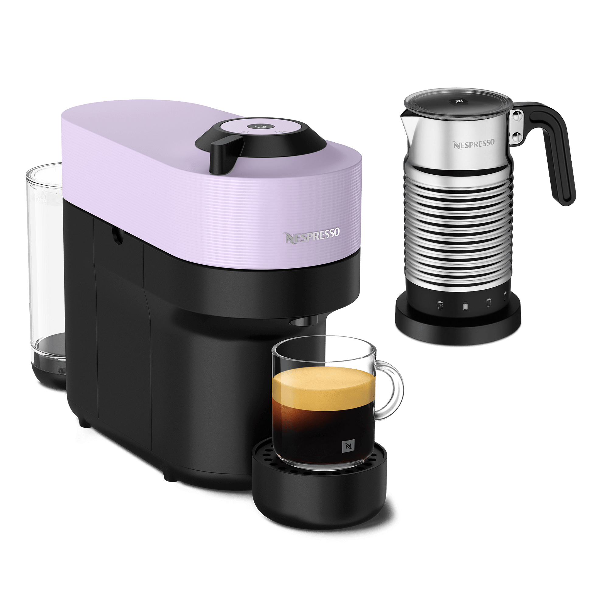 Nespresso VERTUO POP Lilac & Aeroccino4 schwarz Vertuo Kaffeemaschine