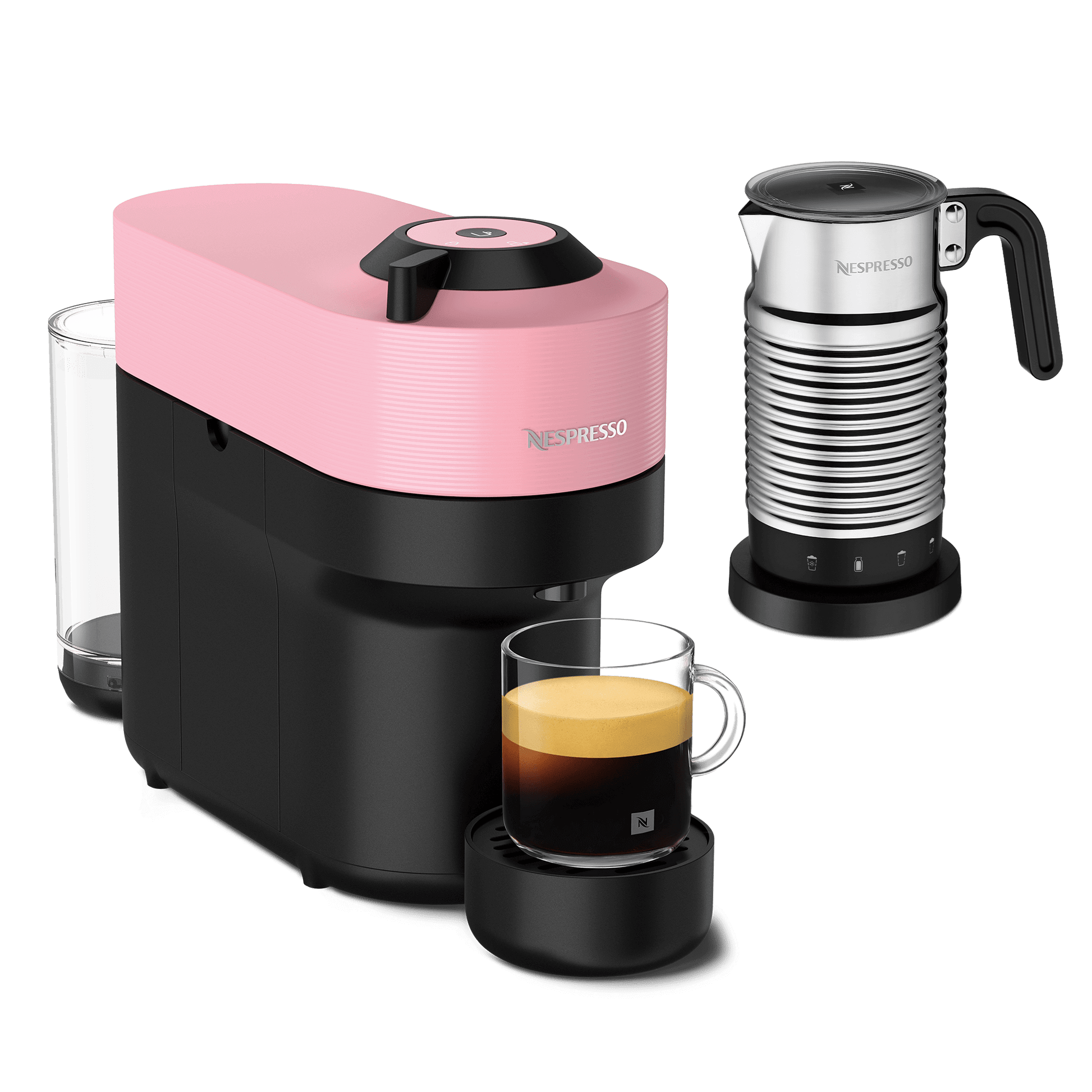 Nespresso VERTUO POP Candy Pink & Aeroccino4 Vertuo Kaffeemaschine