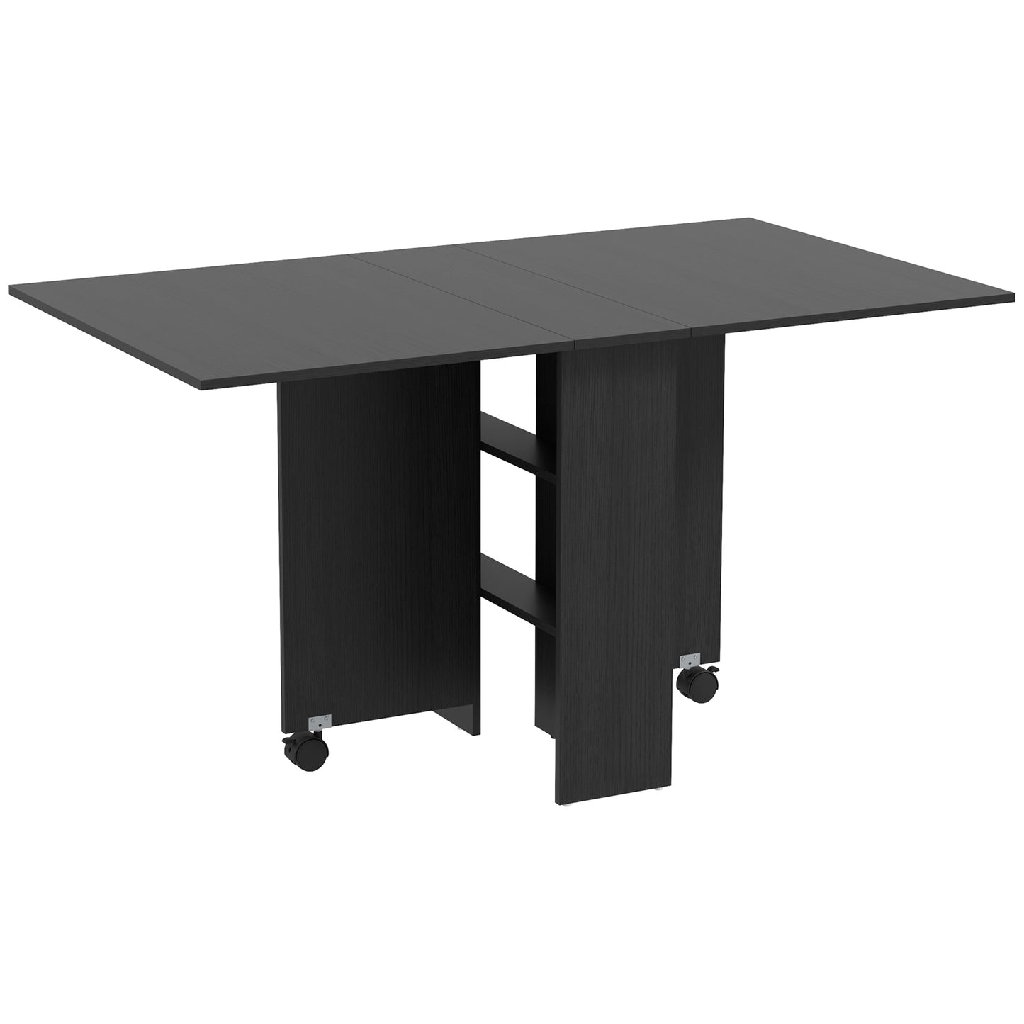 HOMCOM Klappbarer Tisch mit Rollen, Design Esstisch, Platzsparend zusammenklappbar, Modernes Design, mit Rollen, Regale, 140 × 80 × 74cm, Schwarz   Aosom