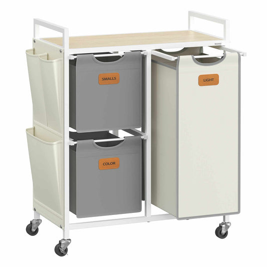 Wäschekorb 3 Fächer naturbeige-taubengrau-cremeweiß