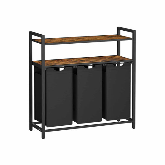 Wäschekorb 3 Fächer mit 2 Ablagen vintagebraun-schwarz