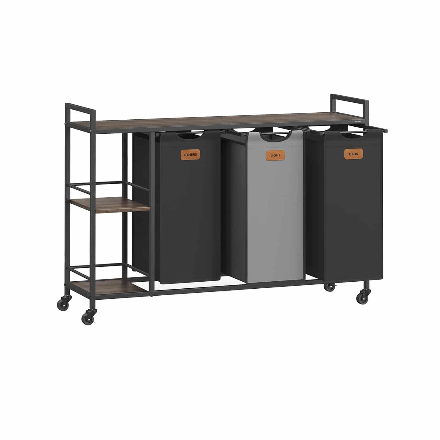 Wäschekorb 3 Fächer mit Rollen und abnehmbaren Taschen