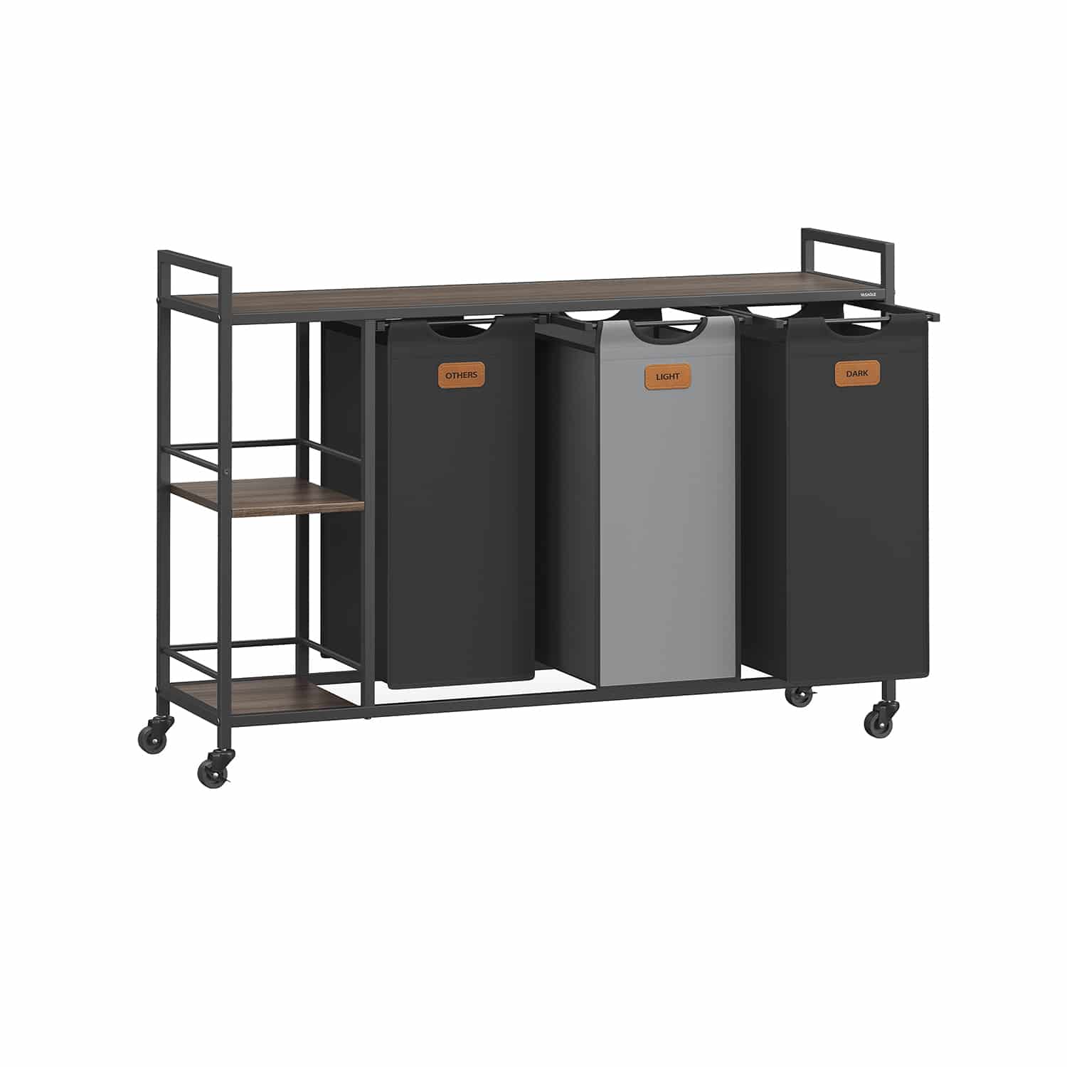 Wäschekorb 3 Fächer mit Rollen und abnehmbaren Taschen