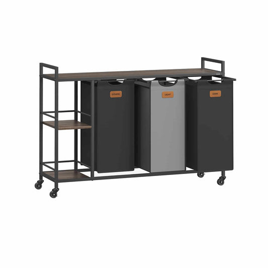 Wäschekorb 3 Fächer mit Rollen und abnehmbaren Taschen