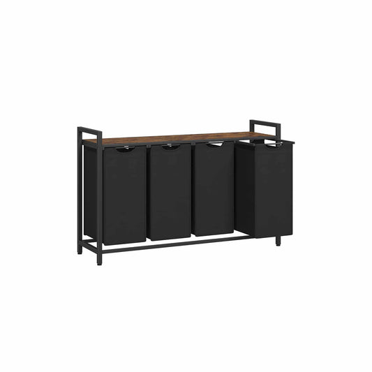 Wäschekorb 4 Fächer mit Ablage vintagebraun-schwarz