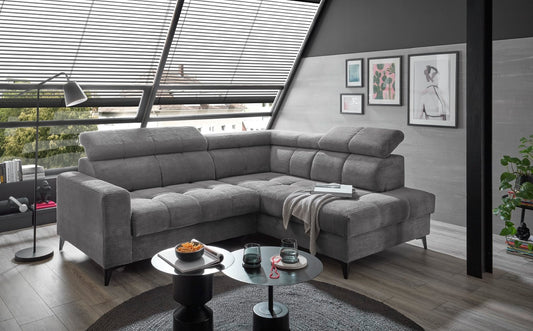 Ecksofa Bavaro elektronischer Sitztiefenverstellung und Breitcord-Bezug Ed Exciting Design