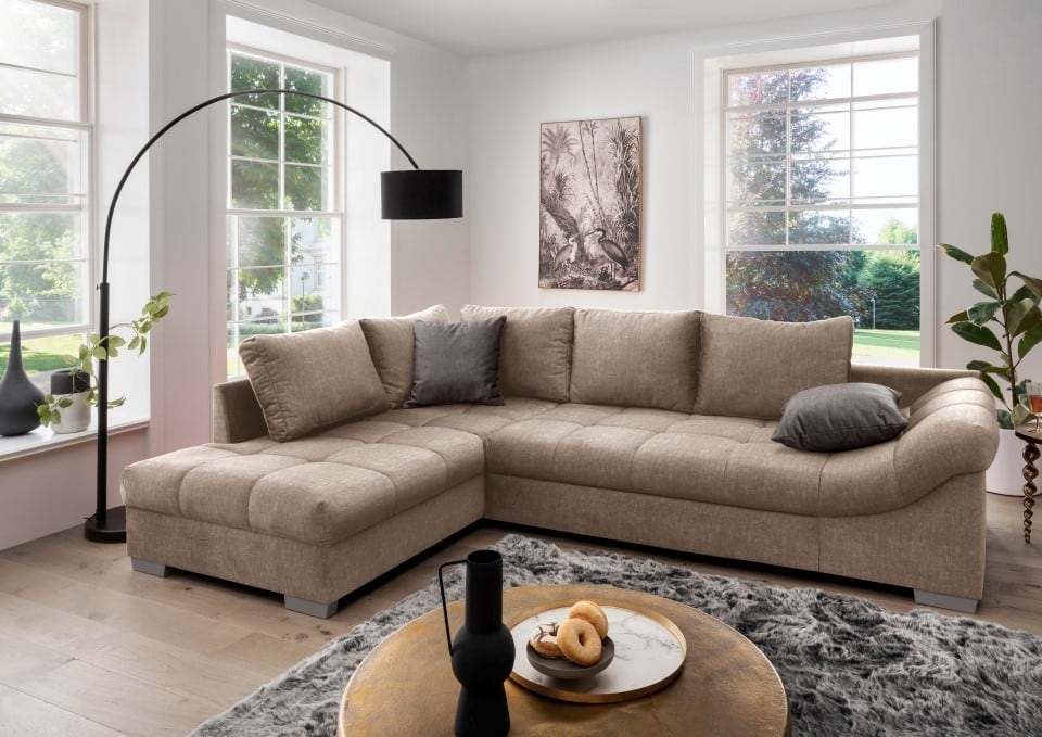 Ecksofa Alvito mit Schlaffunktion - Eleganter Mikrofaser Stoff in Verschiedenen Farben, von Benformato