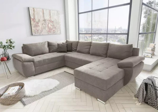 Benformato Wohnlandschaft Terana mit Schlaffunktion &amp; Bettkasten - Mikrofaser - in vier verschiedenen Farben