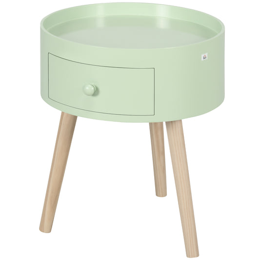 HOMCOM Couchtisch - Nachttisch - runder Nachttisch - skandinavisches Design Beistelltisch mit Schublade, schrägen konischen Beinen aus massivem Holz in Grün   Aosom