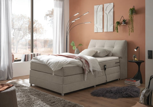 Boxspringbett Toulouse A von Ed Exciting Design Farbe Sand  – Motor, Stauraum &amp; Relaxfunktion H2
