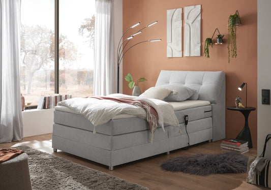 Boxspringbett Toulouse A von Ed Exciting Design Farbe Silber – Motor, Stauraum &amp; Relaxfunktion H2