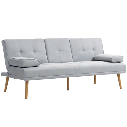 HOMCOM Schlafsofa  Bequeme Schlafcouch, 3 Sitzer, Sofabett, Leinen, Hellgrau, 181x77x72cm  Aosom