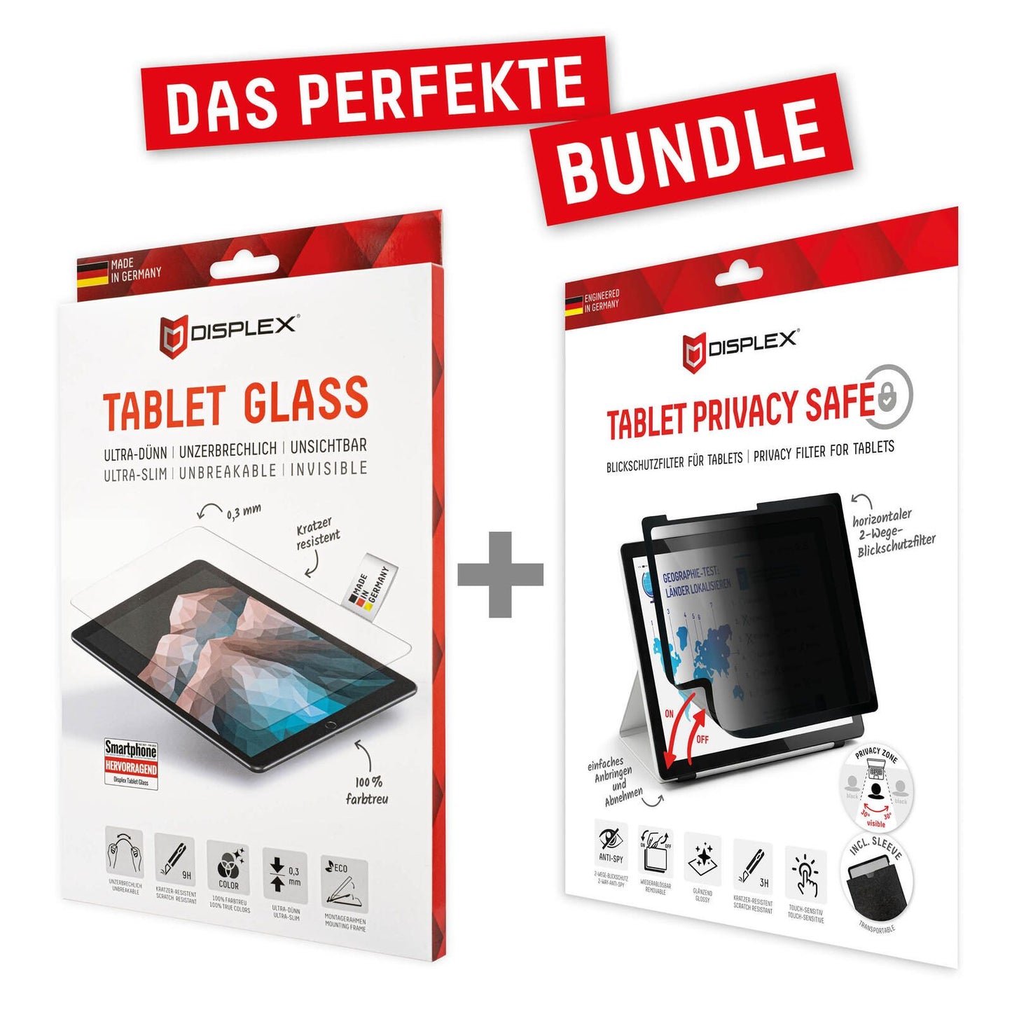 DISPLEX Tablet Glass (9H) & Privacy Safe Blickschutzfilter für iPad 10.9 (10. & 11. Generation)