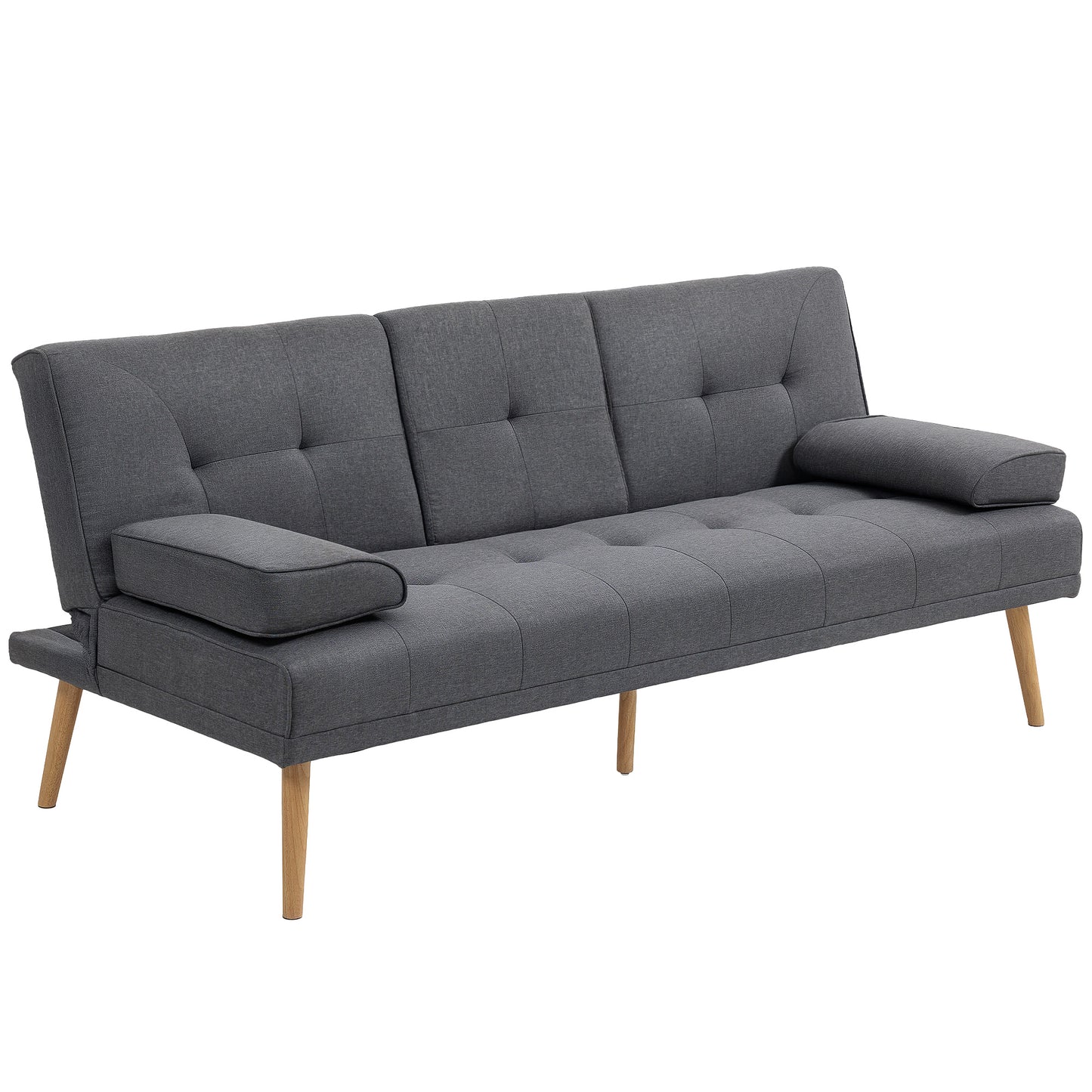 HOMCOM Schlafsofa 3-Sitzer Bettsofa mit klappbarem Tisch und Becherhalter, Skandi-Design in Dunkelgrau bis 250kg belastbar   Aosom.de