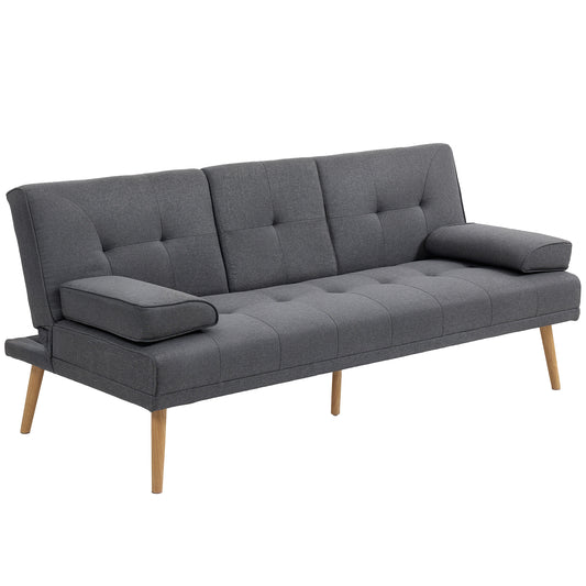 HOMCOM Schlafsofa 3-Sitzer Bettsofa mit klappbarem Tisch und Becherhalter, Skandi-Design in Dunkelgrau bis 250kg belastbar   Aosom.de