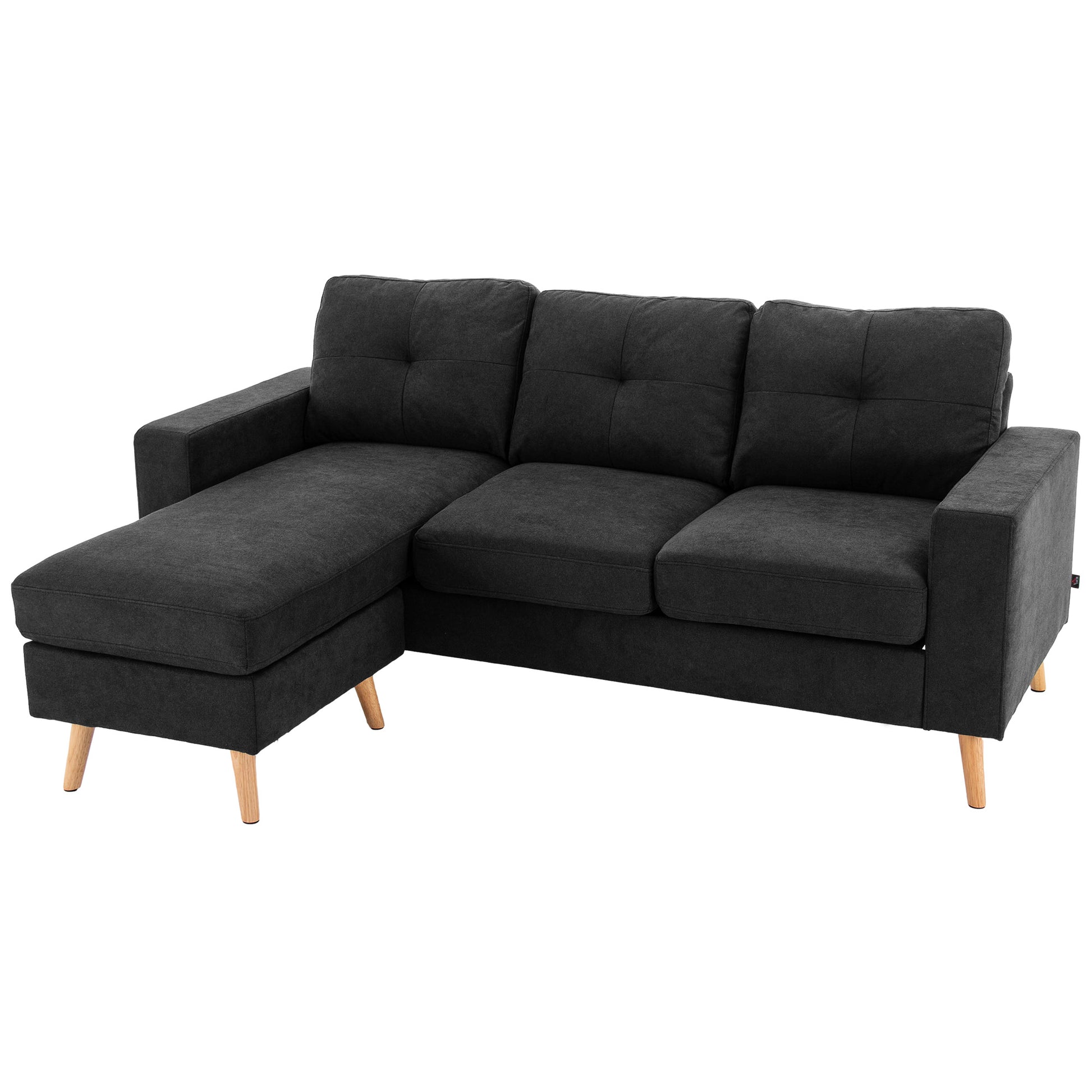HOMCOM Ecksofa in L-Form  Schwarze Eckcouch mit Chaiselongue, Leinenoptik, für Wohnzimmer, 3 Personen  Aosom
