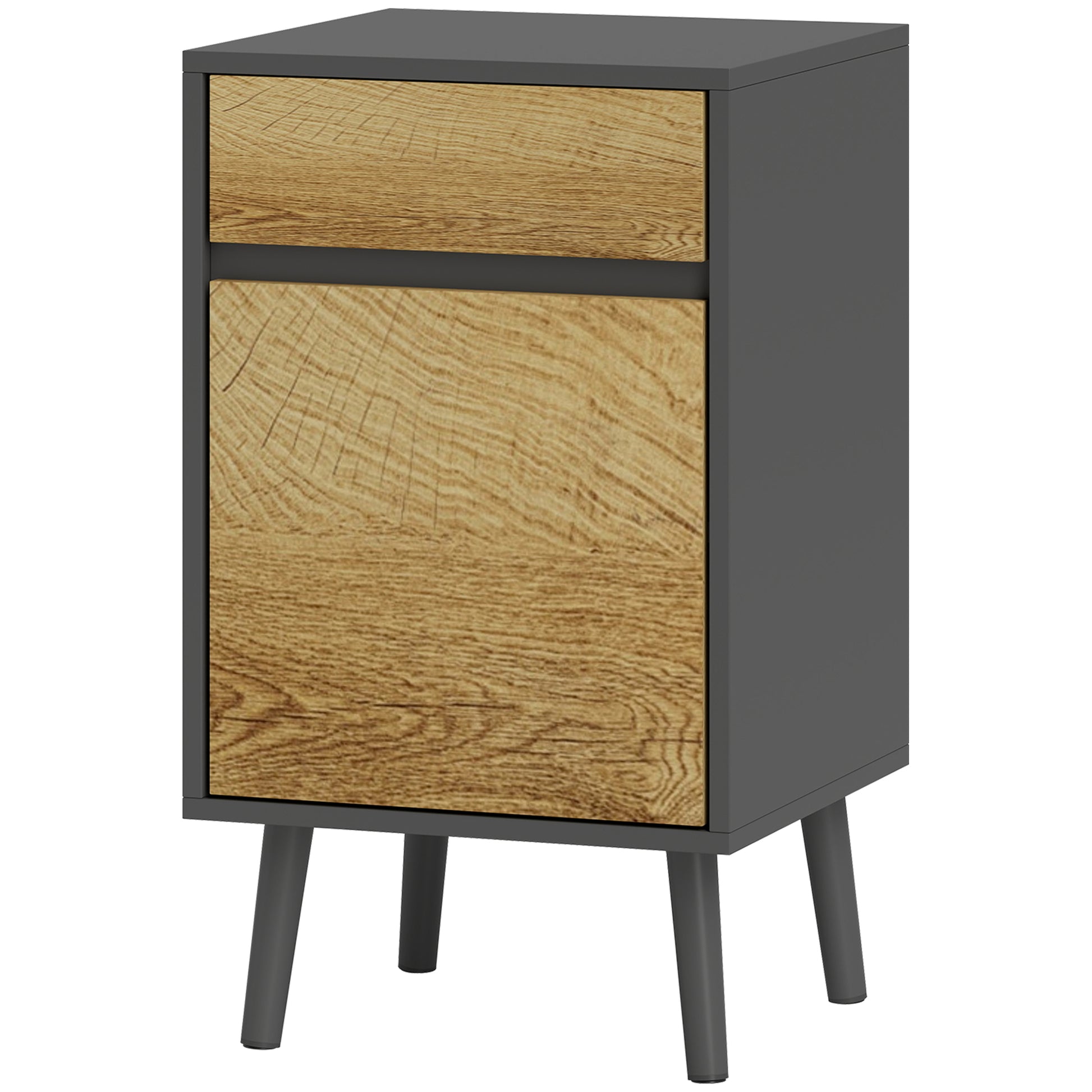 HOMCOM Nachttisch für Schlafzimmer mit Schublade und Schrank mit verstellbarem Regal, Moderner Beistelltisch ohne Griffe, Dunkelgrau und Holz   Aosom