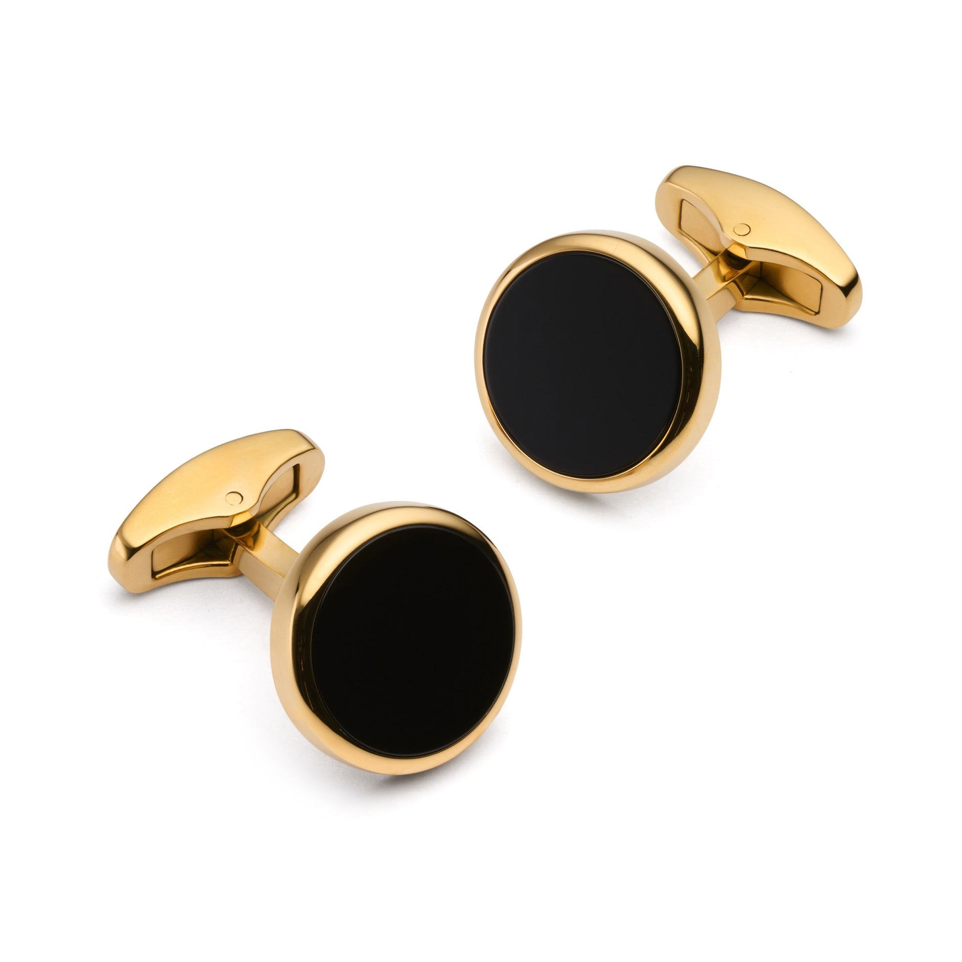 Onyx Round Cufflinks In Gold