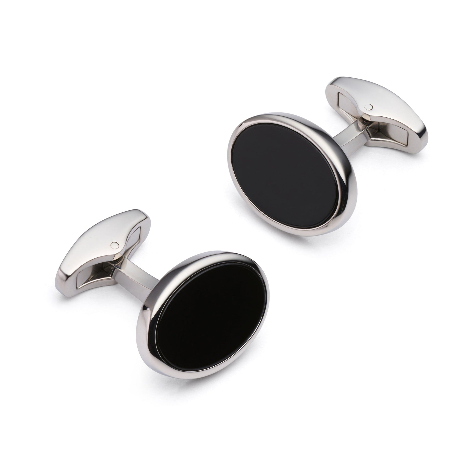 Onyx Oval Cufflinks In Silver