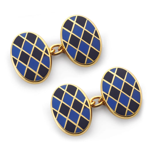 Harlequin Chain Cufflinks In Blue & Gold