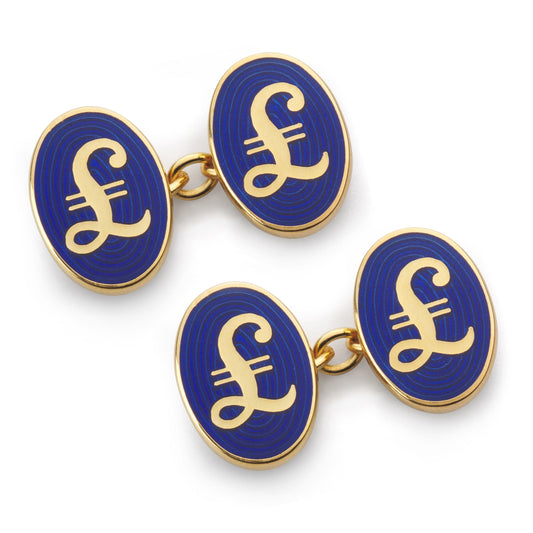 Pound Sterling Chain Cufflinks In Blue & Gold