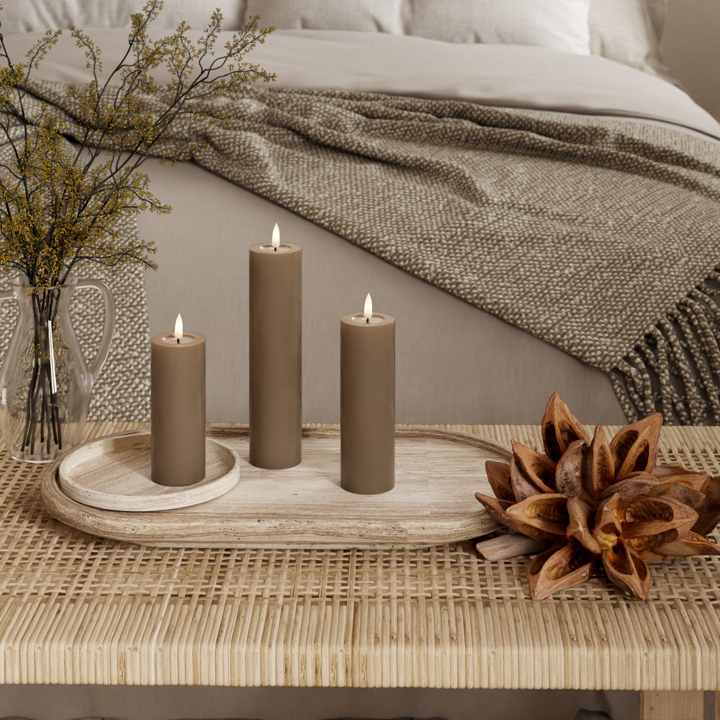 LED-Blockkerzen – Ø 5 x 12,5 + 15 + 20 cm Karamell