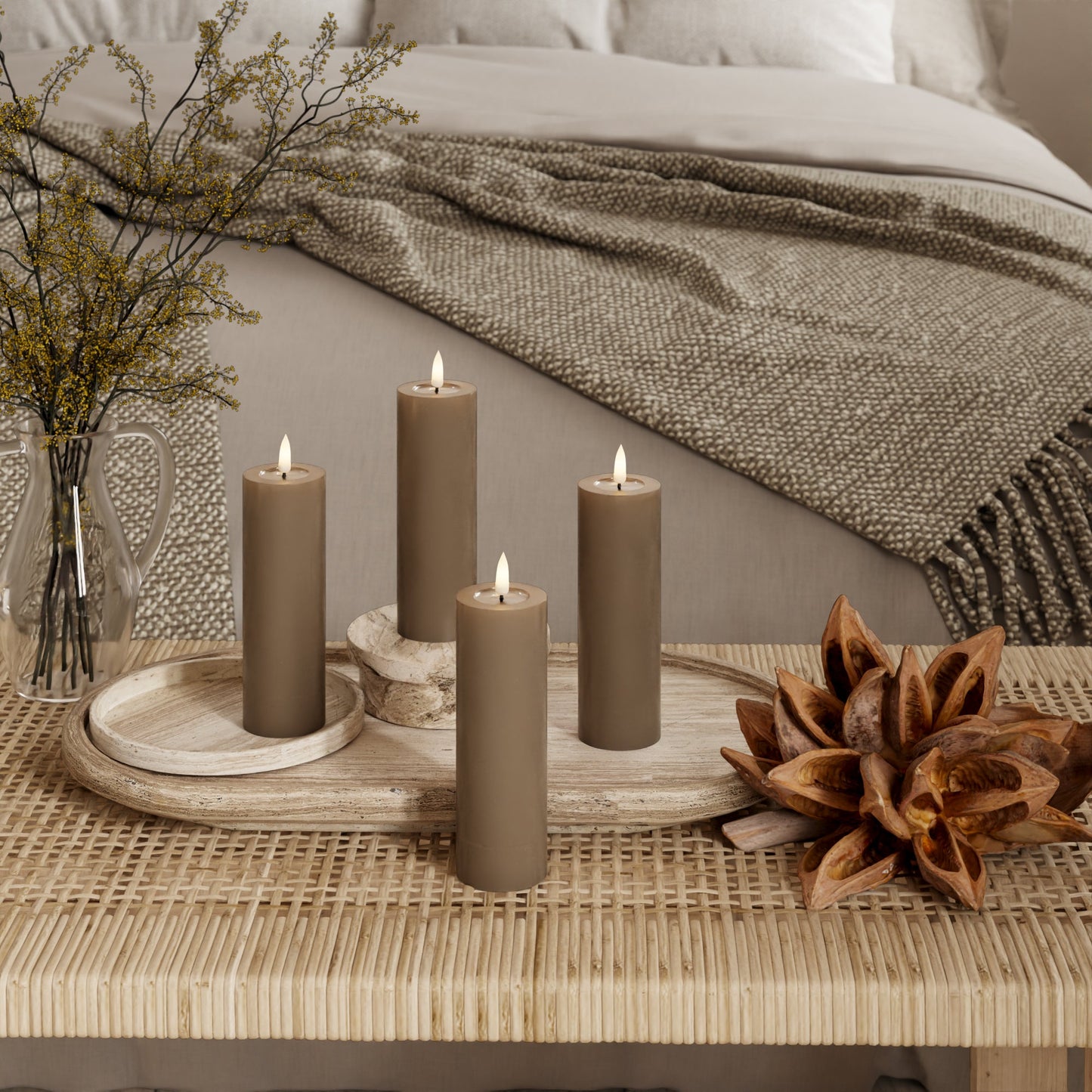 LED-Blockkerzen Ø 5 x 15 cm Karamell – 4 Stück