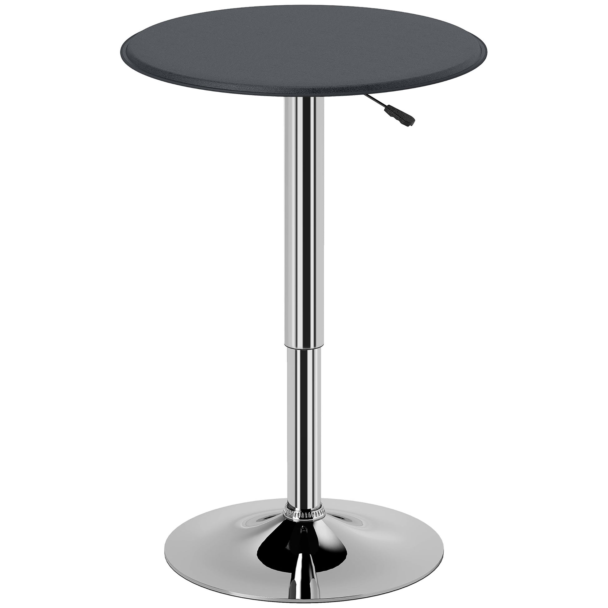 HOMCOM Bartisch Esstisch Stehtisch Tresentisch, Küchentisch für Wohnzimmer, Esszimmer, Chromstahl, Kunstleder, Schwarz, Ø63 x 67- 93 cm   Aosom
