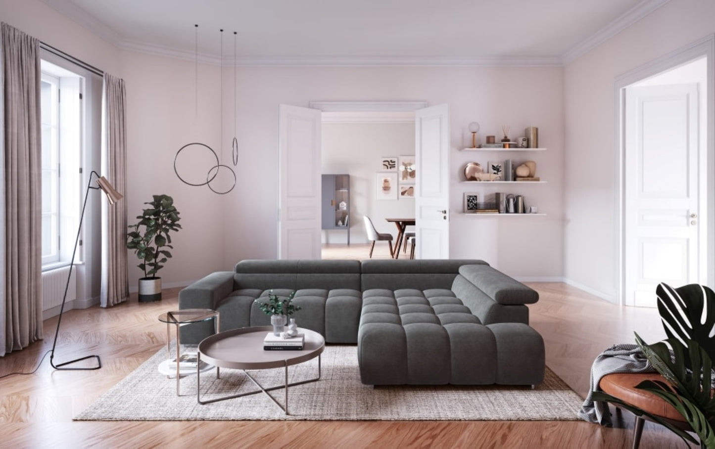 Ecksofa Orion von Cotta Anthrazit – Modernes Sofa mit verstellbaren Kopflehnen, Mikrofaser Chenille, Nosagfederung