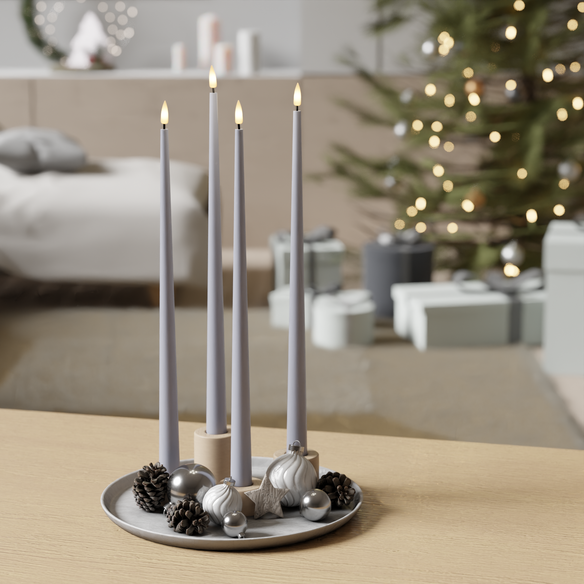 LED-Kerzenlicht Mit Lack-Paket – Mist Blue – 4 Stück, 38 cm