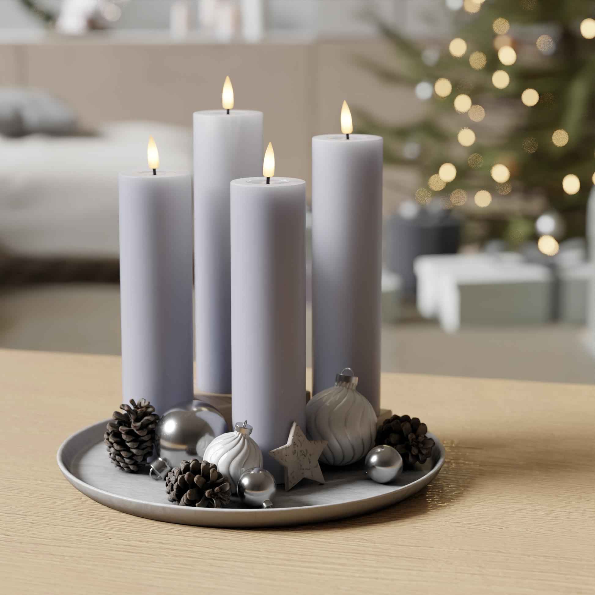 LED-Blockkerzen-Set – Mist Blue – 4 Stück, 5 x 20 cm