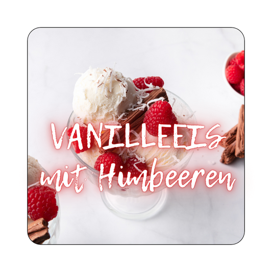 Vanilleeis mit Himbeeren